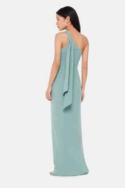 Whistles Bethan One Shoulder Bridesmaid Maxi Dress Sage Green