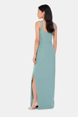 Whistles Mila Square Neck Maxi Dress Sage Green