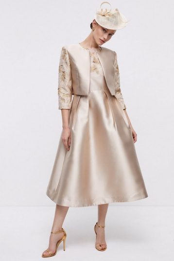 Coast Cropped Twill Jacket With Cutwork Lace Trim, Champagne - Image 2