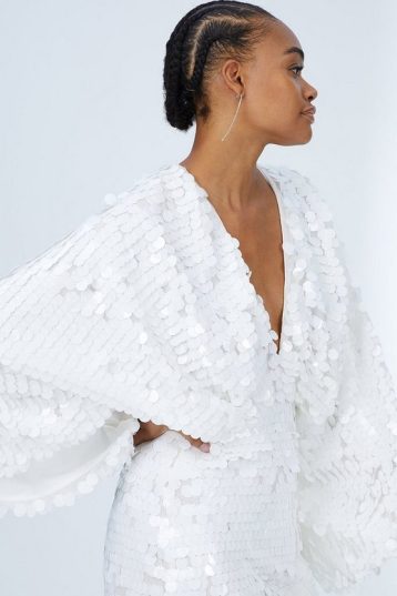 Coast Pearlescent Statement Sequin Kimono Mini Dress, Pearl