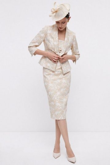 Coast Premium Stetch Jacquard Peplum Cropped Jacket Gold