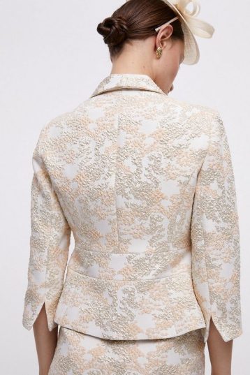 Coast Premium Stetch Jacquard Peplum Cropped Jacket Gold