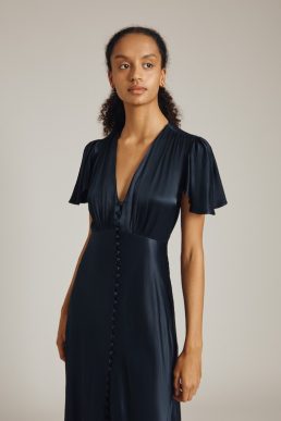 Ghost Delphine Satin Maxi Bridesmaid Dress Navy