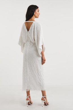 Joanna Hope Ivory Kimono Sleeve Beaded Bridal Maxi Dress
