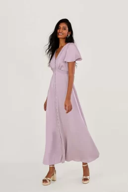 Monsoon Ivy satin maxi shorter length bridesmaid dress mink