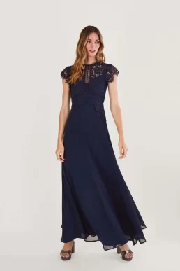 Monsoon Louise lace maxi bridesmaid dress blue navy