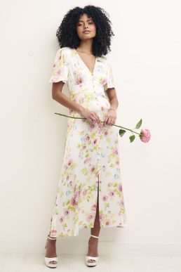 Nobody's Child Floral Bridesmaids Erin Midaxi Dress, White/Pink/Multi
