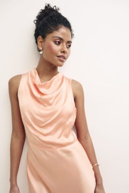 Nobody's Child Peach Satin Frances Midaxi Bridesmaid Dress