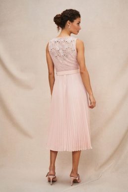 Phase Eight Kassidy Lace Bodice Pleat Dress Petal Pink