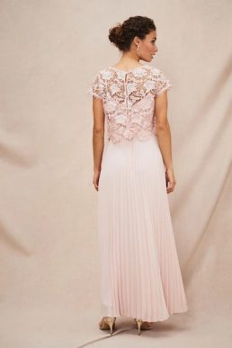 Phase Eight Michelle Lace Pleat Maxi Dress Antique Rose Blush