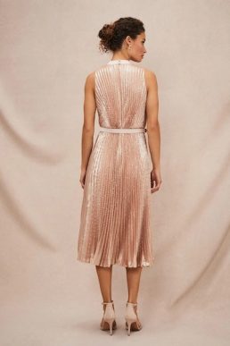 Phase Eight Simara Sequin Pleat Dress Rose Gold
