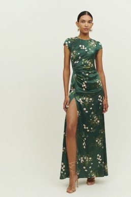 Reformation Birch Silk Maxi Dress Green Multi