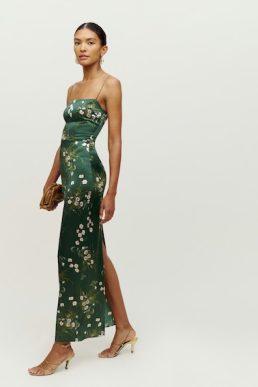 Reformation Frankie Maxi Silk Dress Green Multi