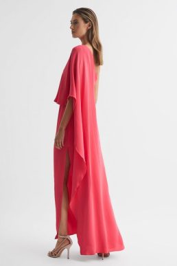 Reiss Jordyn Off-Shoulder Cape Maxi Dress Coral