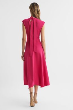 Reiss Livvy Open Back Midi Dress Bright pink