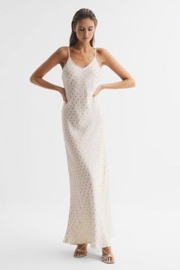 Reiss Louisa Metallic Maxi Dress White Gold