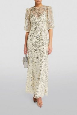 SELF-PORTRAIT Sequinned Maxi Dress Champagne