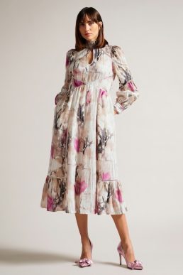 Ted Baker Freisya Floral Lace Cut-Out Midi Dress Nude Pink Blush