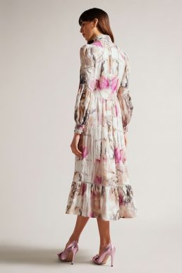 Ted Baker Freisya Floral Lace Cut-Out Midi Dress Nude Pink Blush