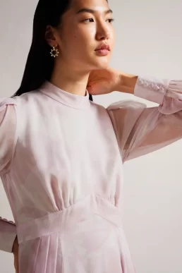 Ted Baker Huron Long Sleeve Maxi Dress With Blouson Sleeve Blush Light Pink