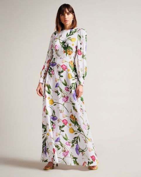 Ted Baker Marggoh Blouson Sleeve Floral Maxi Dress, White/Multi