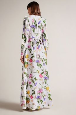 Ted Baker Marggoh Blouson Sleeve Floral Maxi Dress White Multi