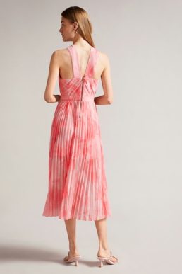 Ted Baker Mirelia Cross Front Pleated Midi Dress Coral