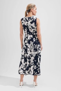 Hobbs Angelica Floral Pleated Dress, Midnight Navy Ivory
