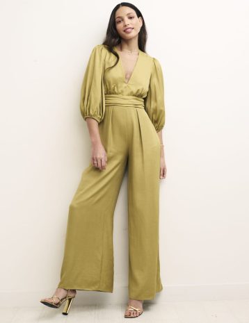 Nobody's Child Green Puff Sleeve Melita Jumpsuit