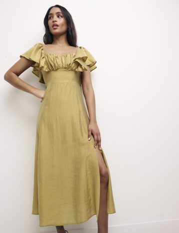 Nobody's Child Olive Green Dove Midi Dress TENCEL™ LYOCELL