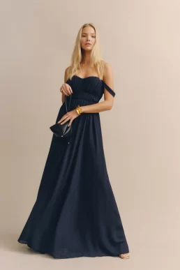 Reformation Jayde Off The Shoulder Dress Navy Blue