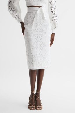 Reiss Immi Lace Co-ord Pencil Skirt White