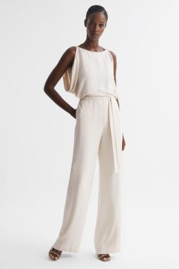 Reiss Koa Wide Leg Bridal Jumpsuit Ivory