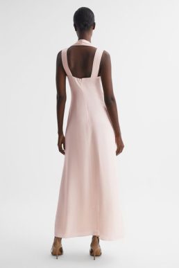 Reiss Lila Bridesmaid Twist Detail Midi Dress nude