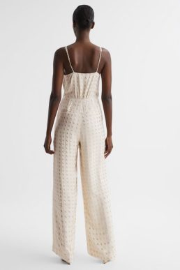 Reiss Scarlet Metallic Detail Jumpsuit Ivory