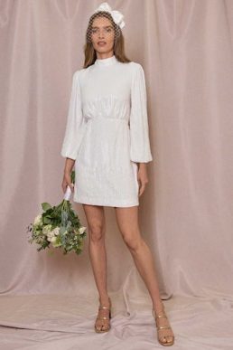 RIXO Sequinned Lara Mini Dress Ivory