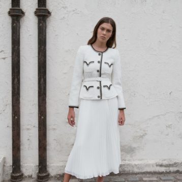 SELF-PORTRAIT Bouclé-knit and chiffon midi dress, Ivory
