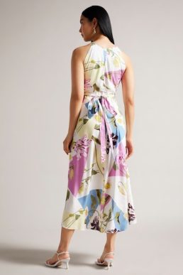 Ted Baker Saanvii Floral Halter Neck Midi Dress White Pink Multi