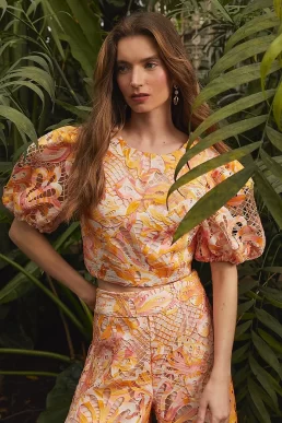 Coast Alexandra Farmer Printed Lace Wide Leg Trouser Orange