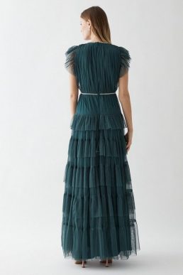 Coast Tiered Tulle Diamante Trim Bridesmaids Dress Forrest green