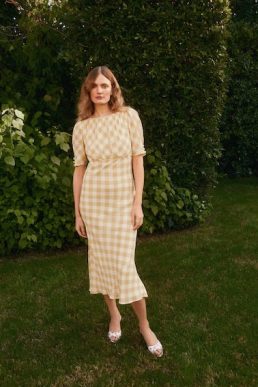 Reformation Ozzy Sleeve Midi Dress Bodie yellow White