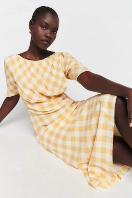 Reformation Ozzy Sleeve Midi Dress Bodie yellow White