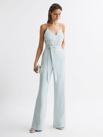 Reiss Irina Embellished Wide Leg Jumpsuit, Light Green