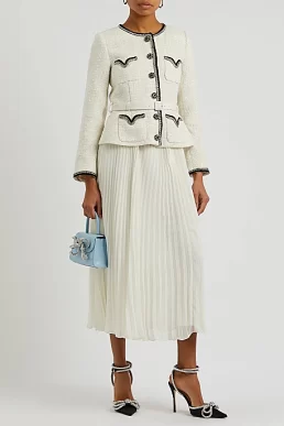 SELF-PORTRAIT Bouclé-knit and chiffon midi dress Ivory