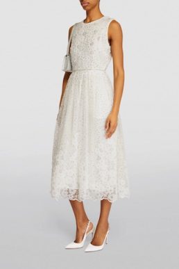 SELF-PORTRAIT Embellished Bridal Midi Dress White
