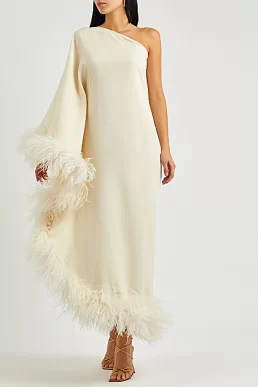 TALLER MARMO Ubud ivory one-shoulder feather dress Ivory