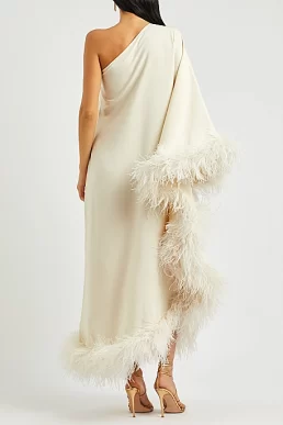 TALLER MARMO Ubud ivory one-shoulder feather dress Ivory