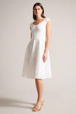 Ted Baker Annikaa Floral Knit Bodice Midi Dress White