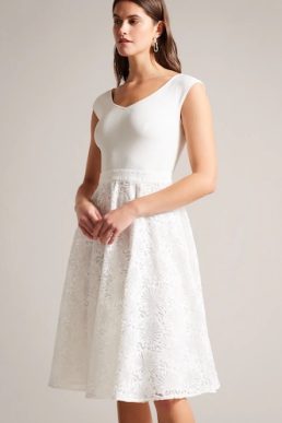 Ted Baker Annikaa Floral Knit Bodice Midi Dress White