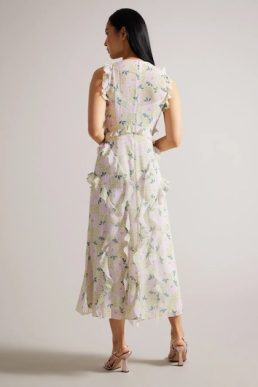 Ted Baker Calinia Sleeveless Waterfall Ruffle Midi Dress Lilac Multi